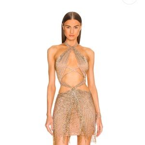 Dundas × Revolve Cher Embellished Mini Dress in
Gold Size: Small